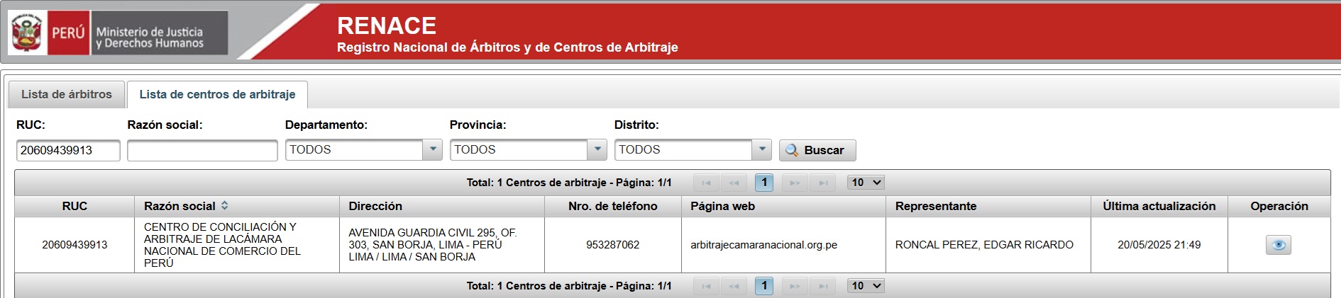 Registro Nacional de Centros de Arbitraje - RENACE